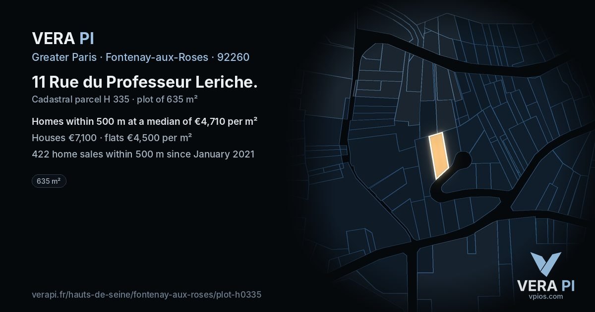 11 Rue du Professeur Leriche, Fontenay-aux-Roses at night – the plot lit, the parcels around coloured by the prices near them