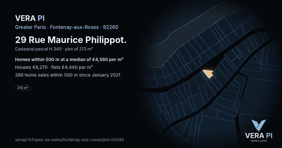 29 Rue Maurice Philippot, Fontenay-aux-Roses at night – the plot lit, the parcels around coloured by the prices near them