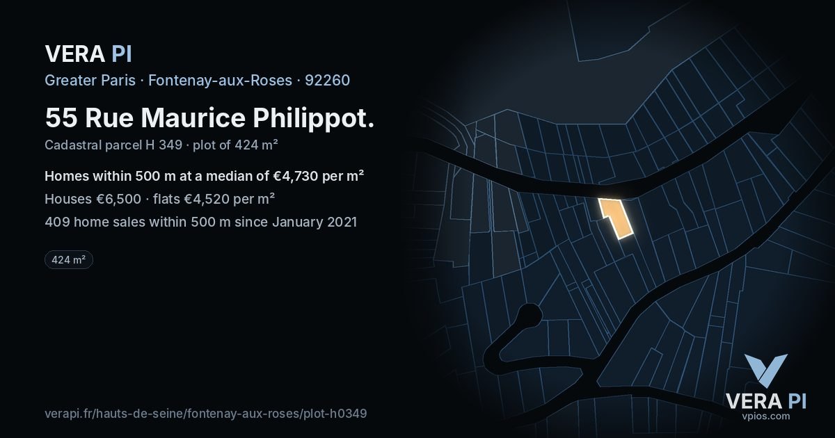 55 Rue Maurice Philippot, Fontenay-aux-Roses at night – the plot lit, the parcels around coloured by the prices near them