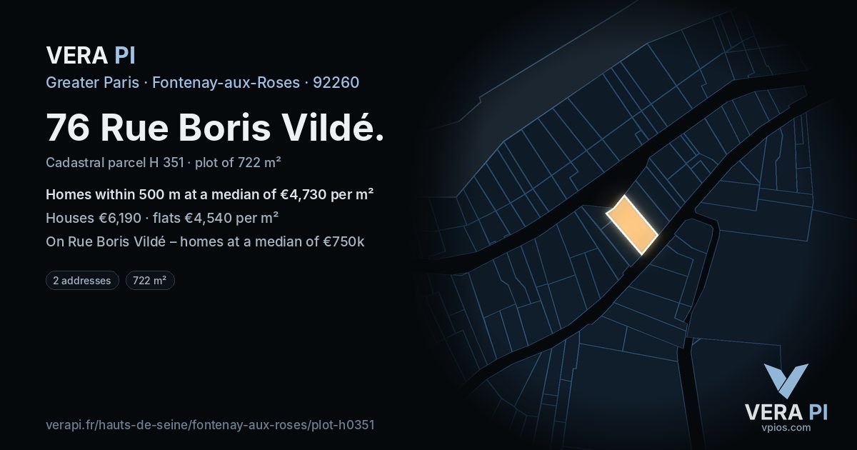 76 Rue Boris Vildé, Fontenay-aux-Roses at night – the plot lit, the parcels around coloured by the prices near them