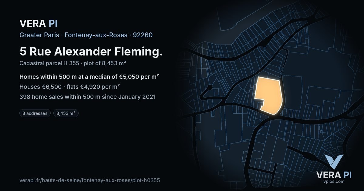 5 Rue Alexander Fleming, Fontenay-aux-Roses at night – the plot lit, the parcels around coloured by the prices near them