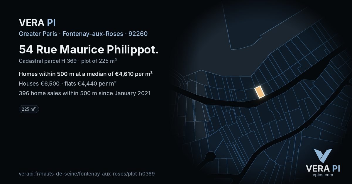 54 Rue Maurice Philippot, Fontenay-aux-Roses at night – the plot lit, the parcels around coloured by the prices near them