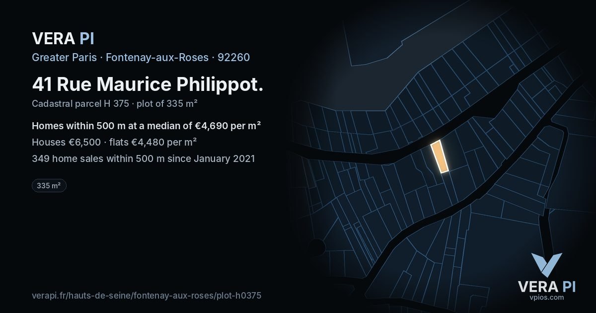 41 Rue Maurice Philippot, Fontenay-aux-Roses at night – the plot lit, the parcels around coloured by the prices near them