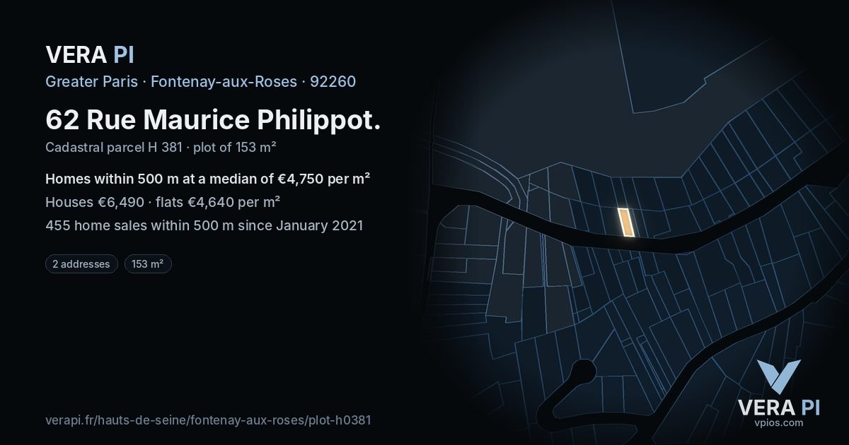 62 Rue Maurice Philippot, Fontenay-aux-Roses at night – the plot lit, the parcels around coloured by the prices near them