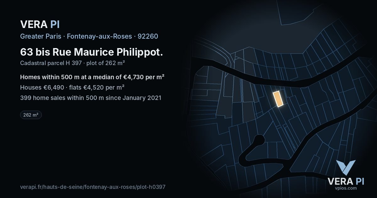 63 bis Rue Maurice Philippot, Fontenay-aux-Roses at night – the plot lit, the parcels around coloured by the prices near them