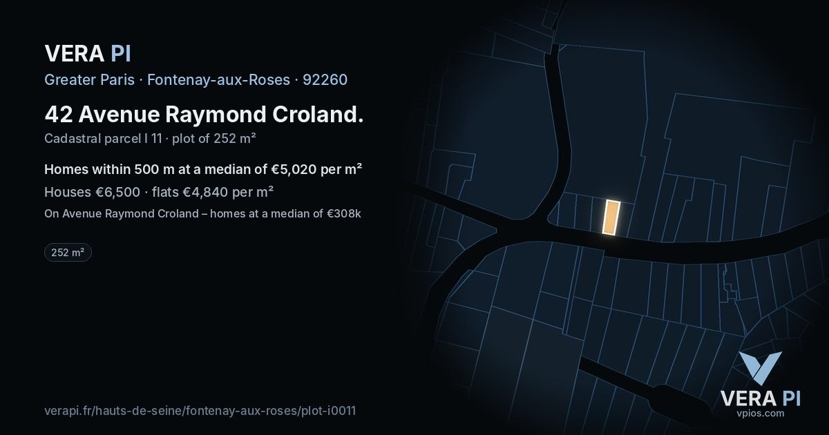 42 Avenue Raymond Croland, Fontenay-aux-Roses at night – the plot lit, the parcels around coloured by the prices near them