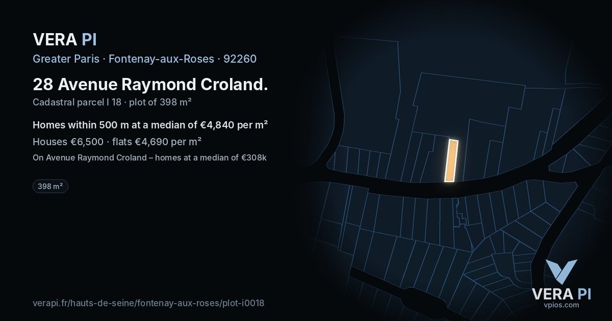 28 Avenue Raymond Croland, Fontenay-aux-Roses at night – the plot lit, the parcels around coloured by the prices near them