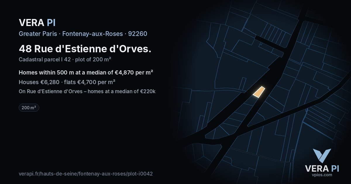 48 Rue d'Estienne d'Orves, Fontenay-aux-Roses at night – the plot lit, the parcels around coloured by the prices near them