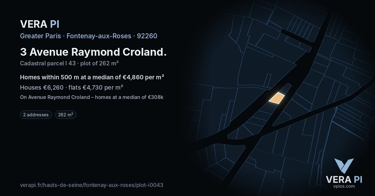 3 Avenue Raymond Croland, Fontenay-aux-Roses at night – the plot lit, the parcels around coloured by the prices near them