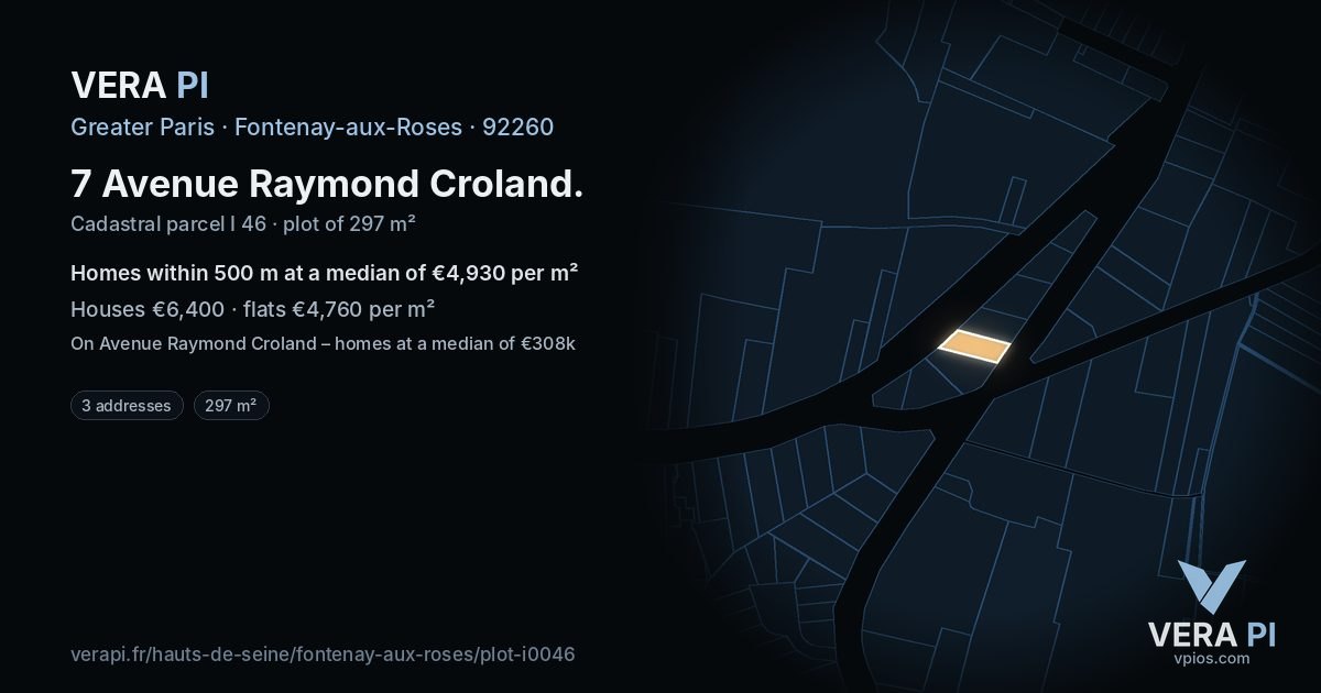 7 Avenue Raymond Croland, Fontenay-aux-Roses at night – the plot lit, the parcels around coloured by the prices near them