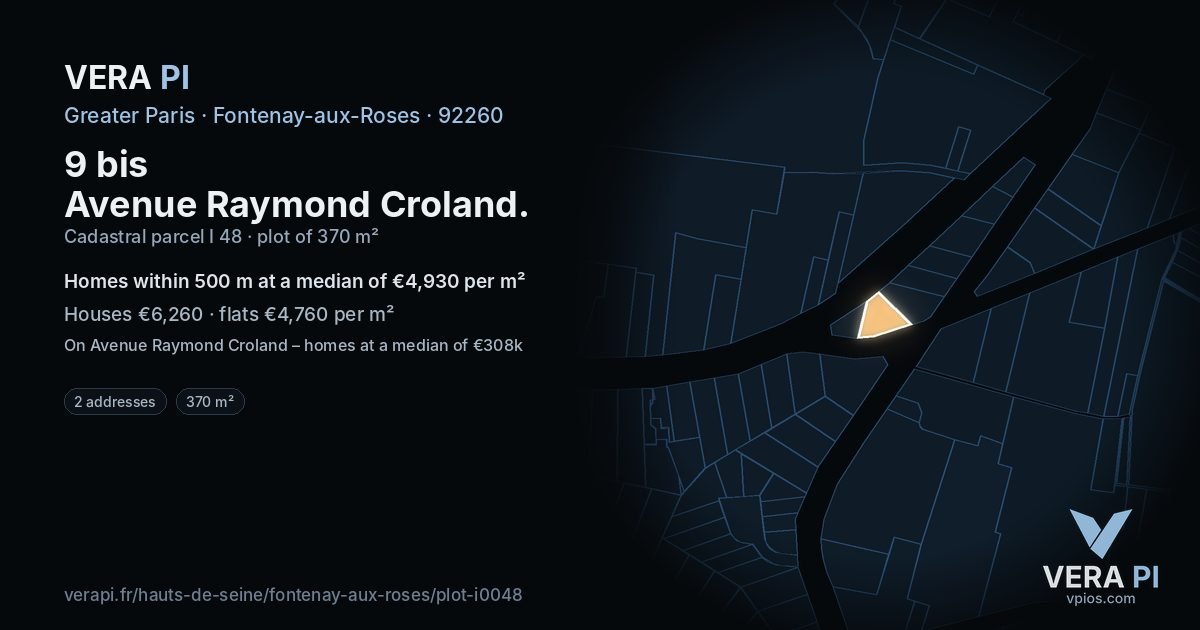 9 bis Avenue Raymond Croland, Fontenay-aux-Roses at night – the plot lit, the parcels around coloured by the prices near them