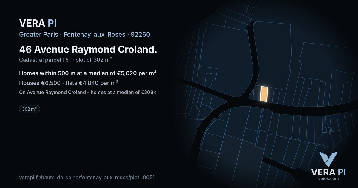 46 Avenue Raymond Croland, Fontenay-aux-Roses at night – the plot lit, the parcels around coloured by the prices near them