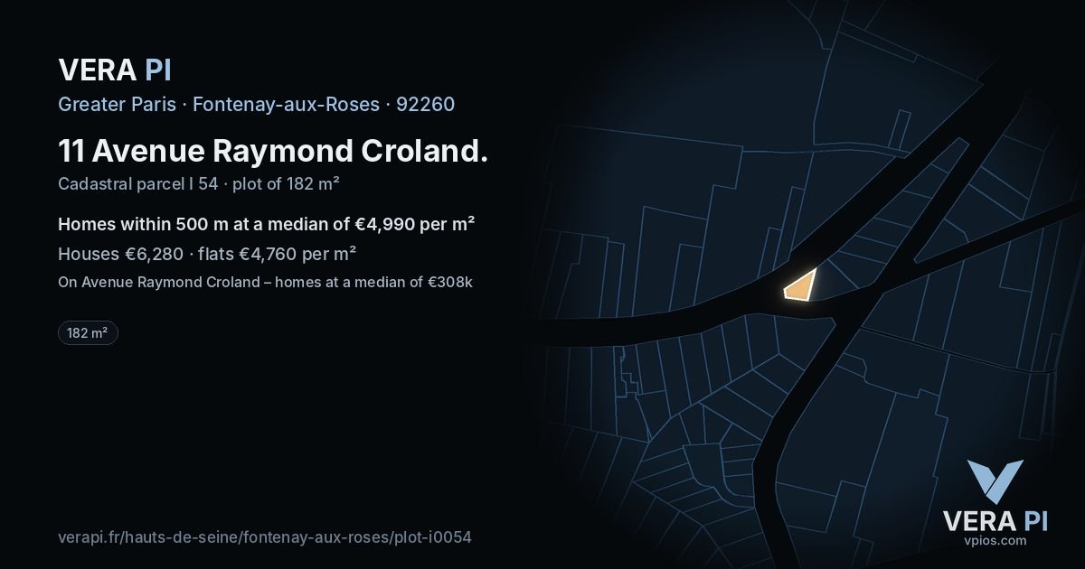 11 Avenue Raymond Croland, Fontenay-aux-Roses at night – the plot lit, the parcels around coloured by the prices near them