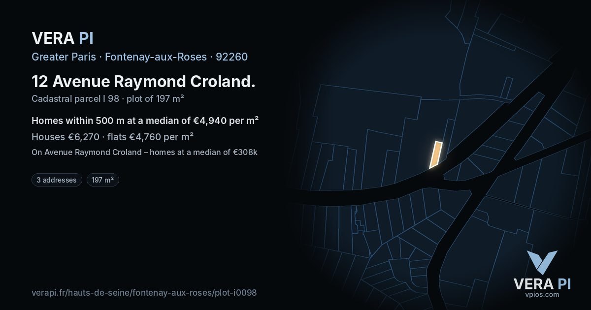 12 Avenue Raymond Croland, Fontenay-aux-Roses at night – the plot lit, the parcels around coloured by the prices near them