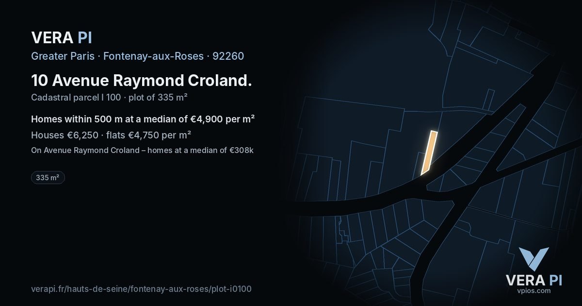 10 Avenue Raymond Croland, Fontenay-aux-Roses at night – the plot lit, the parcels around coloured by the prices near them