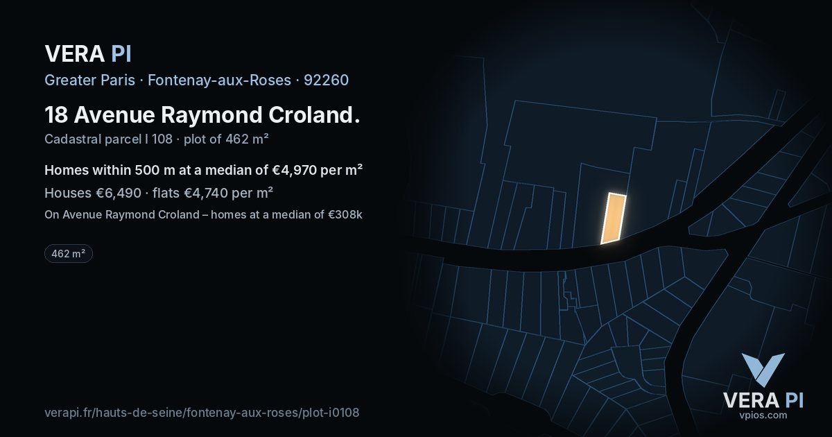 18 Avenue Raymond Croland, Fontenay-aux-Roses at night – the plot lit, the parcels around coloured by the prices near them