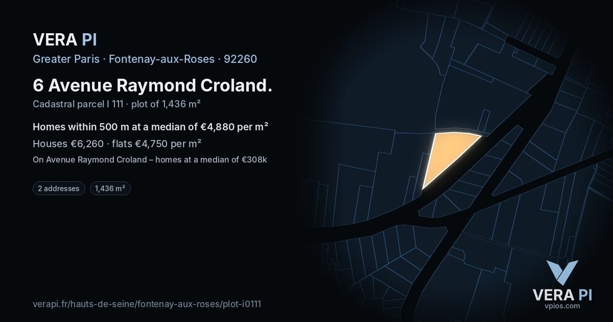6 Avenue Raymond Croland, Fontenay-aux-Roses at night – the plot lit, the parcels around coloured by the prices near them