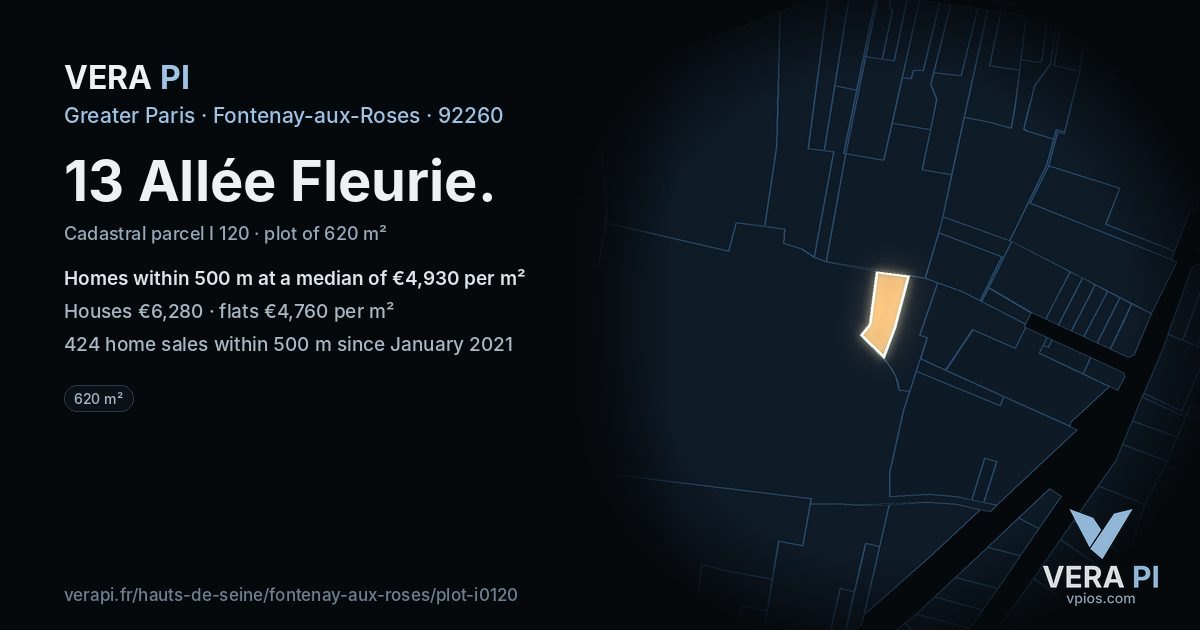 13 Allée Fleurie, Fontenay-aux-Roses at night – the plot lit, the parcels around coloured by the prices near them
