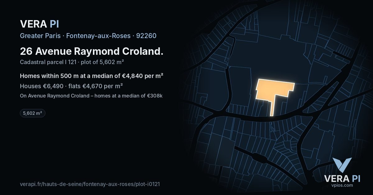 26 Avenue Raymond Croland, Fontenay-aux-Roses at night – the plot lit, the parcels around coloured by the prices near them