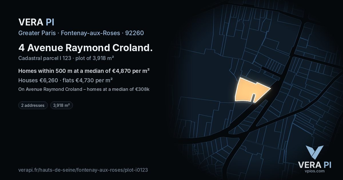 4 Avenue Raymond Croland, Fontenay-aux-Roses at night – the plot lit, the parcels around coloured by the prices near them