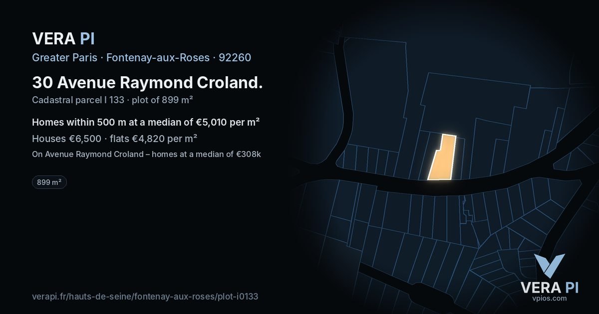 30 Avenue Raymond Croland, Fontenay-aux-Roses at night – the plot lit, the parcels around coloured by the prices near them