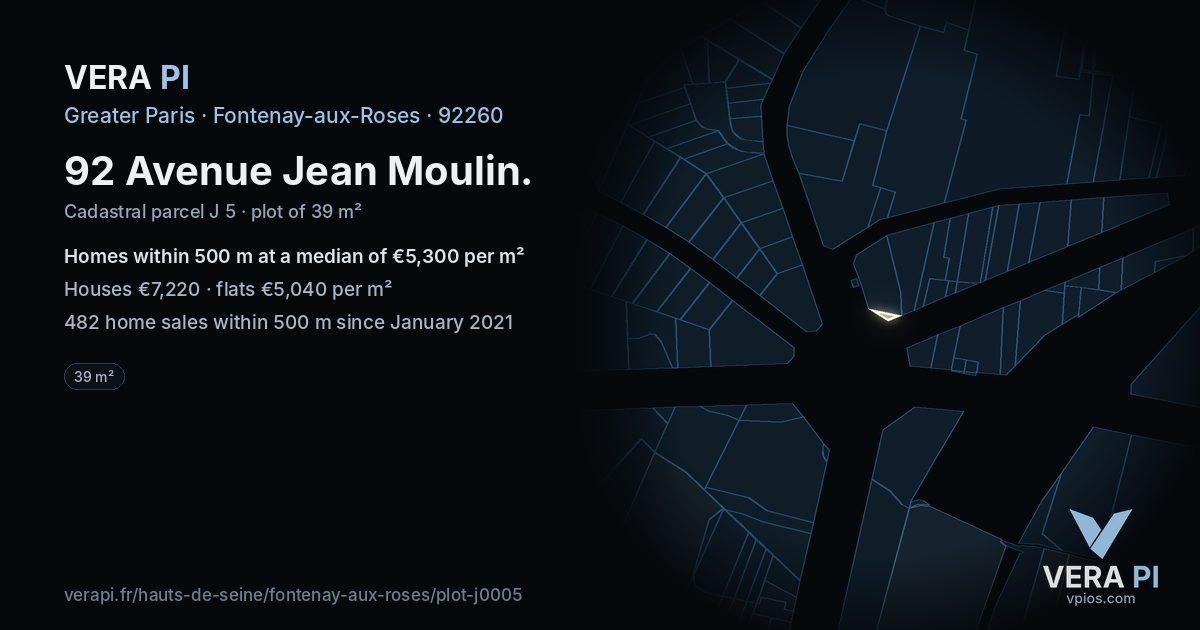92 Avenue Jean Moulin, Fontenay-aux-Roses at night – the plot lit, the parcels around coloured by the prices near them