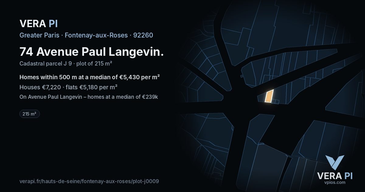 74 Avenue Paul Langevin, Fontenay-aux-Roses at night – the plot lit, the parcels around coloured by the prices near them