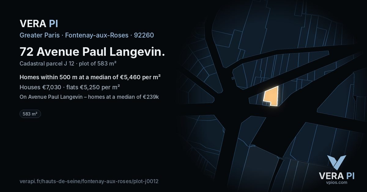 72 Avenue Paul Langevin, Fontenay-aux-Roses at night – the plot lit, the parcels around coloured by the prices near them