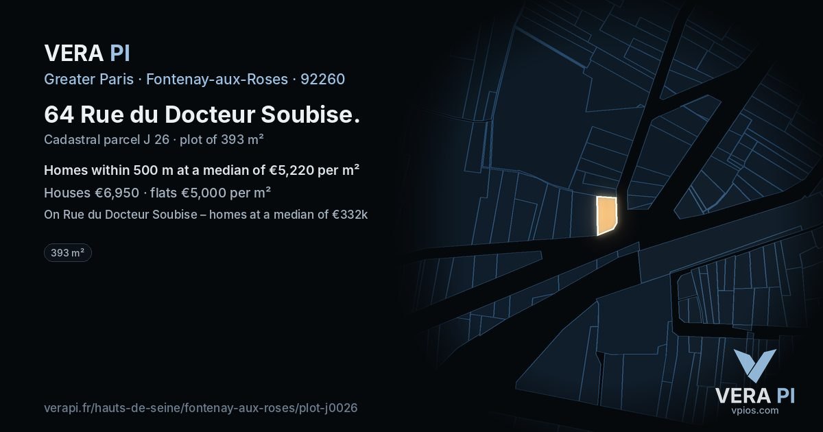 64 Rue du Docteur Soubise, Fontenay-aux-Roses at night – the plot lit, the parcels around coloured by the prices near them