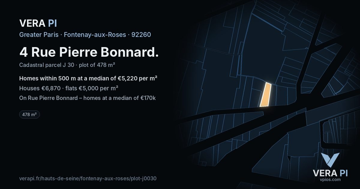 4 Rue Pierre Bonnard, Fontenay-aux-Roses at night – the plot lit, the parcels around coloured by the prices near them