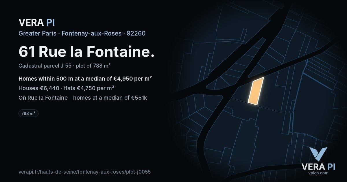 61 Rue la Fontaine, Fontenay-aux-Roses at night – the plot lit, the parcels around coloured by the prices near them