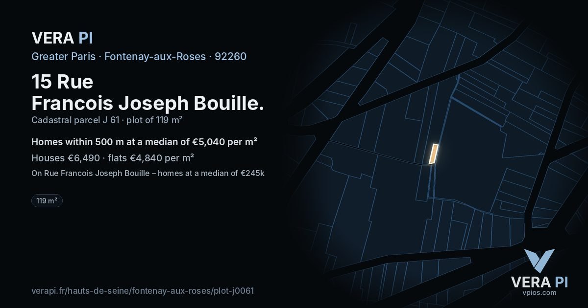 15 Rue Francois Joseph Bouille, Fontenay-aux-Roses at night – the plot lit, the parcels around coloured by the prices near them