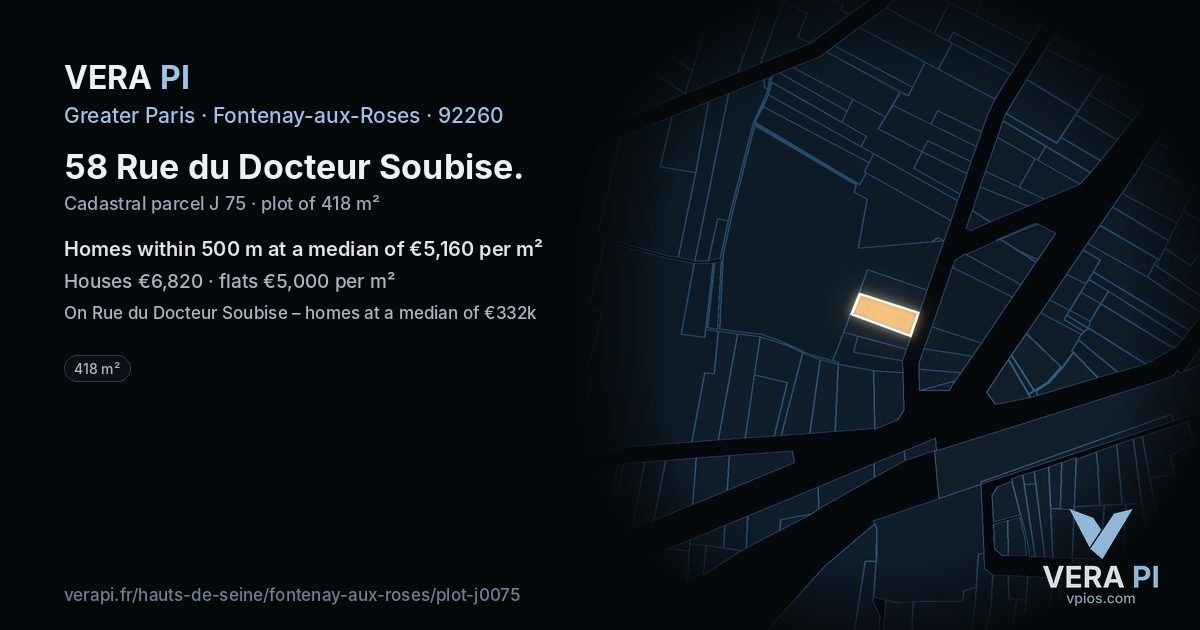 58 Rue du Docteur Soubise, Fontenay-aux-Roses at night – the plot lit, the parcels around coloured by the prices near them