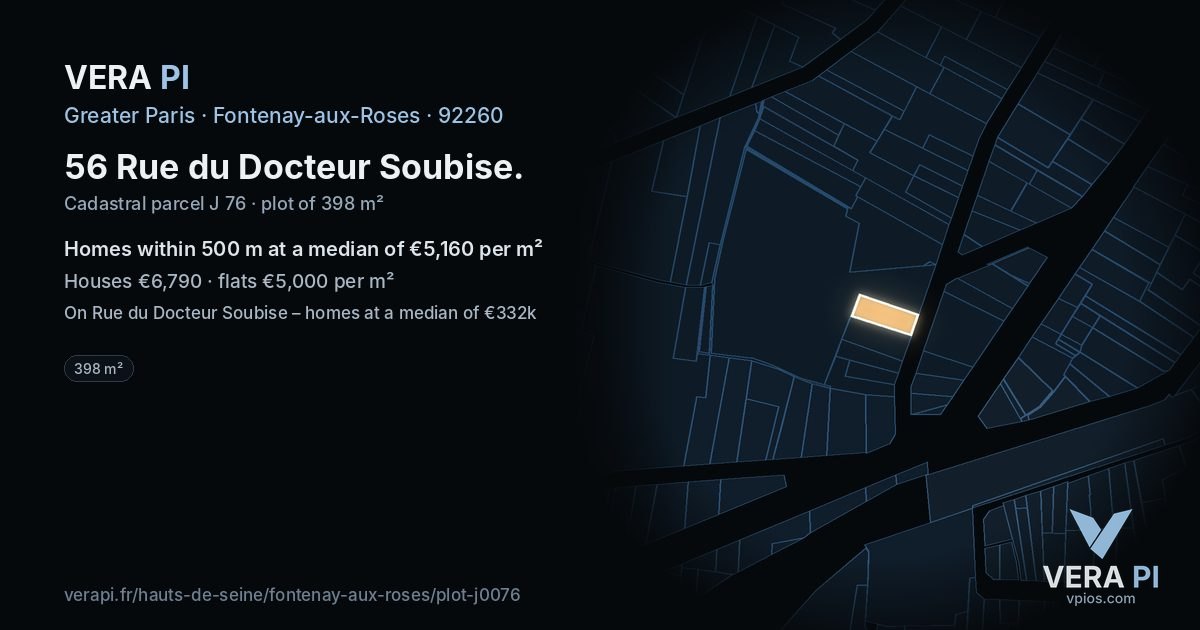 56 Rue du Docteur Soubise, Fontenay-aux-Roses at night – the plot lit, the parcels around coloured by the prices near them