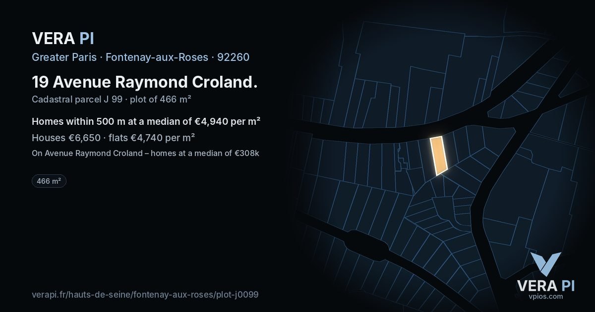 19 Avenue Raymond Croland, Fontenay-aux-Roses at night – the plot lit, the parcels around coloured by the prices near them