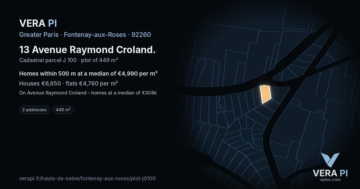 13 Avenue Raymond Croland, Fontenay-aux-Roses at night – the plot lit, the parcels around coloured by the prices near them