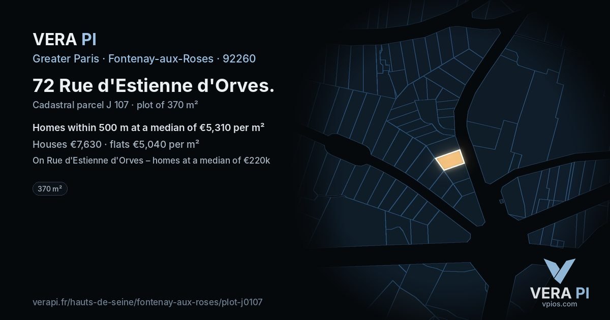 72 Rue d'Estienne d'Orves, Fontenay-aux-Roses at night – the plot lit, the parcels around coloured by the prices near them