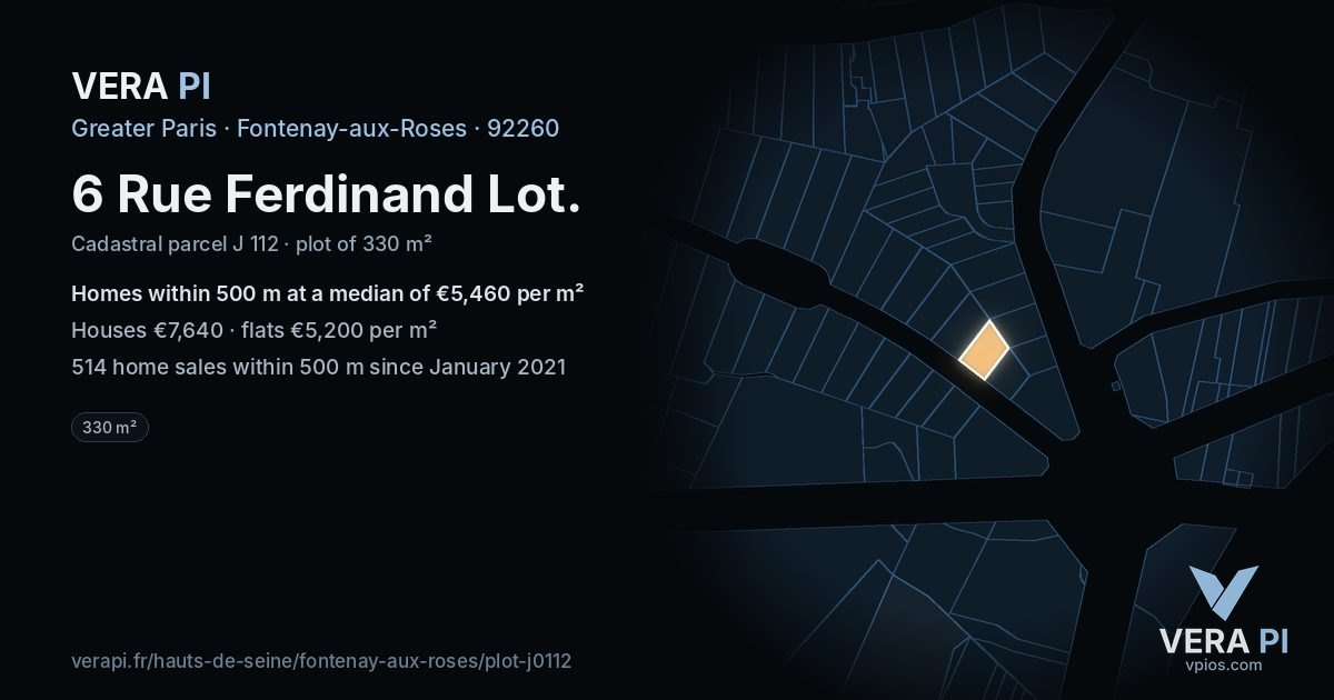 6 Rue Ferdinand Lot, Fontenay-aux-Roses at night – the plot lit, the parcels around coloured by the prices near them