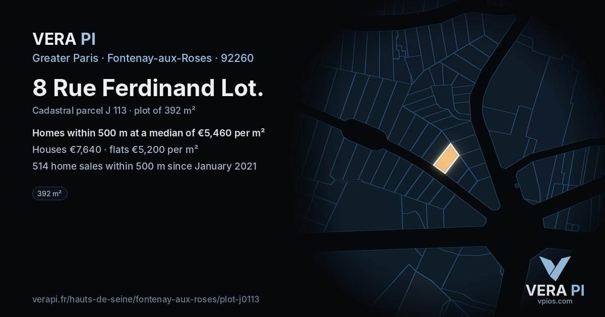 8 Rue Ferdinand Lot, Fontenay-aux-Roses at night – the plot lit, the parcels around coloured by the prices near them