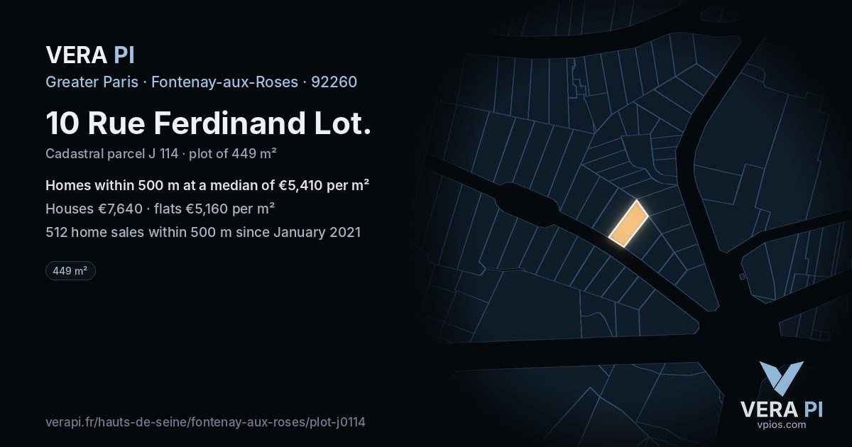 10 Rue Ferdinand Lot, Fontenay-aux-Roses at night – the plot lit, the parcels around coloured by the prices near them