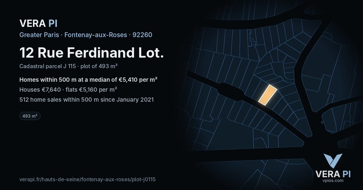 12 Rue Ferdinand Lot, Fontenay-aux-Roses at night – the plot lit, the parcels around coloured by the prices near them