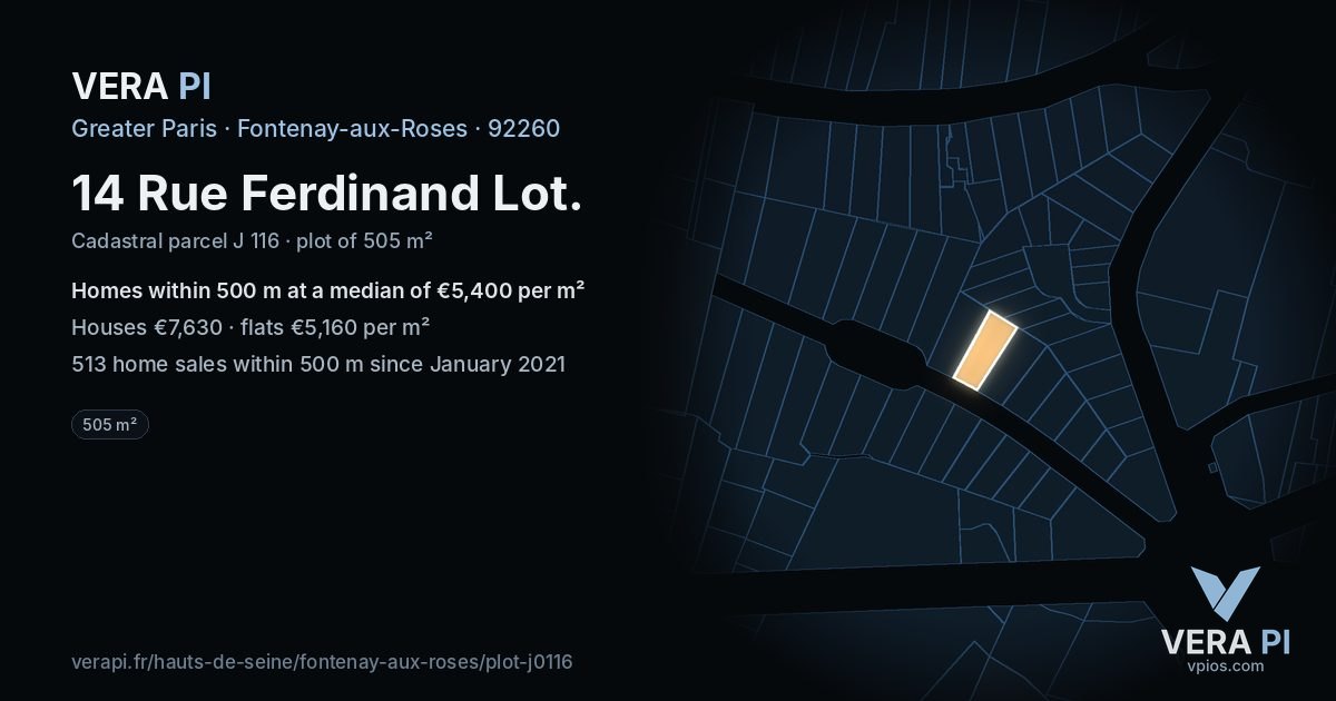 14 Rue Ferdinand Lot, Fontenay-aux-Roses at night – the plot lit, the parcels around coloured by the prices near them