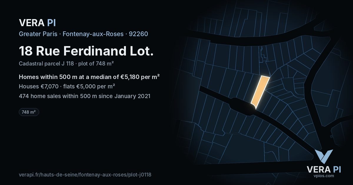 18 Rue Ferdinand Lot, Fontenay-aux-Roses at night – the plot lit, the parcels around coloured by the prices near them