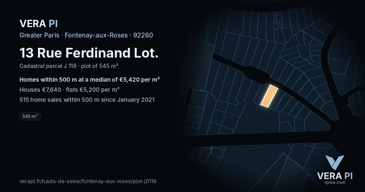 13 Rue Ferdinand Lot, Fontenay-aux-Roses at night – the plot lit, the parcels around coloured by the prices near them