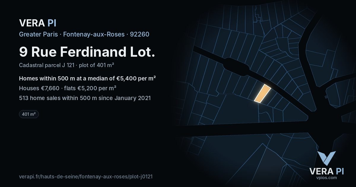 9 Rue Ferdinand Lot, Fontenay-aux-Roses at night – the plot lit, the parcels around coloured by the prices near them