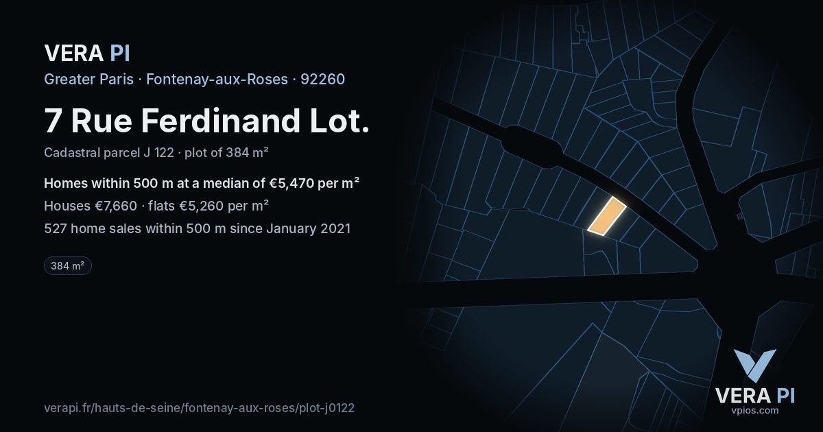 7 Rue Ferdinand Lot, Fontenay-aux-Roses at night – the plot lit, the parcels around coloured by the prices near them