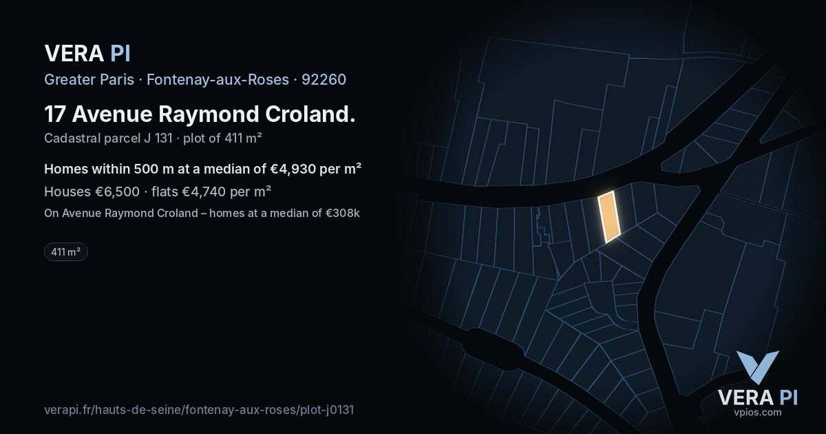 17 Avenue Raymond Croland, Fontenay-aux-Roses at night – the plot lit, the parcels around coloured by the prices near them