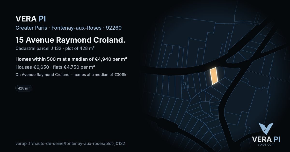 15 Avenue Raymond Croland, Fontenay-aux-Roses at night – the plot lit, the parcels around coloured by the prices near them