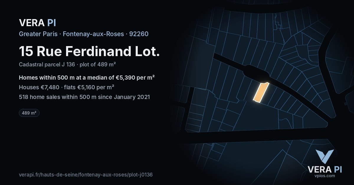 15 Rue Ferdinand Lot, Fontenay-aux-Roses at night – the plot lit, the parcels around coloured by the prices near them