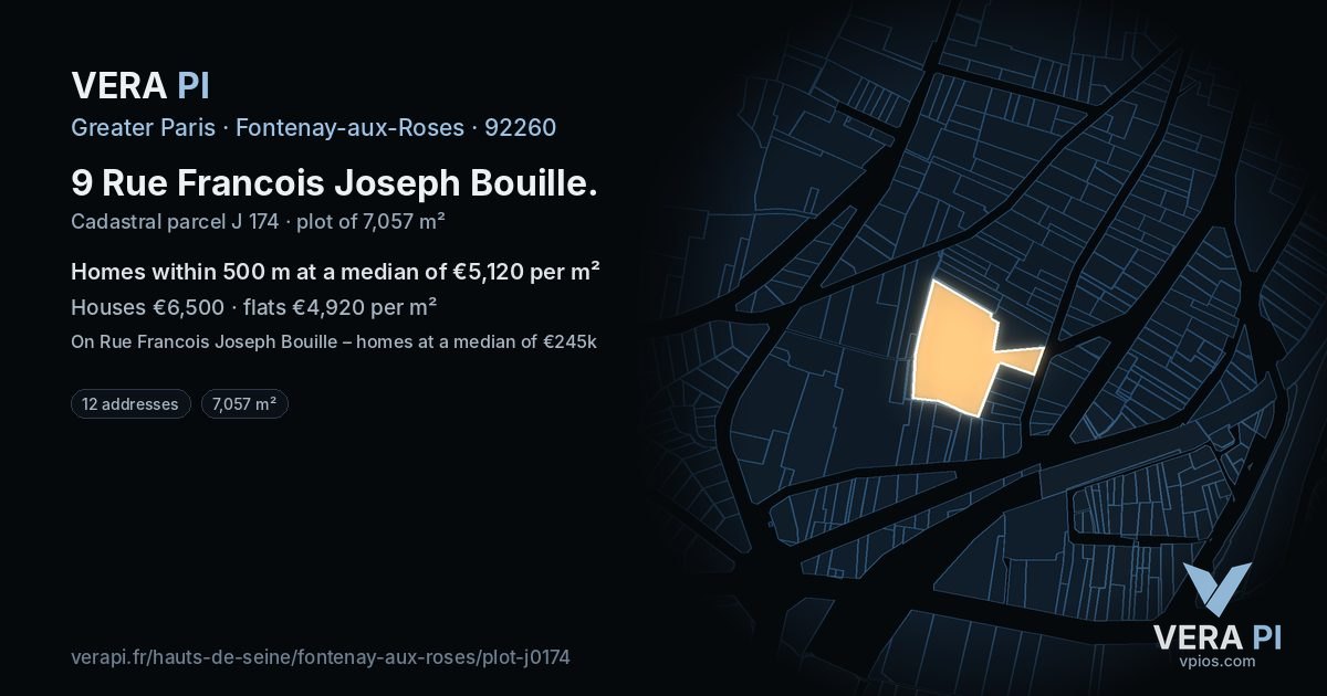 9 Rue Francois Joseph Bouille, Fontenay-aux-Roses at night – the plot lit, the parcels around coloured by the prices near them